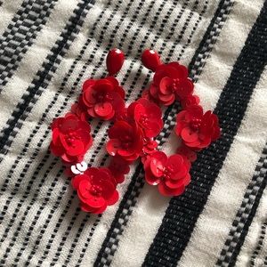 J.CREW RED FLORAL EARRINGS